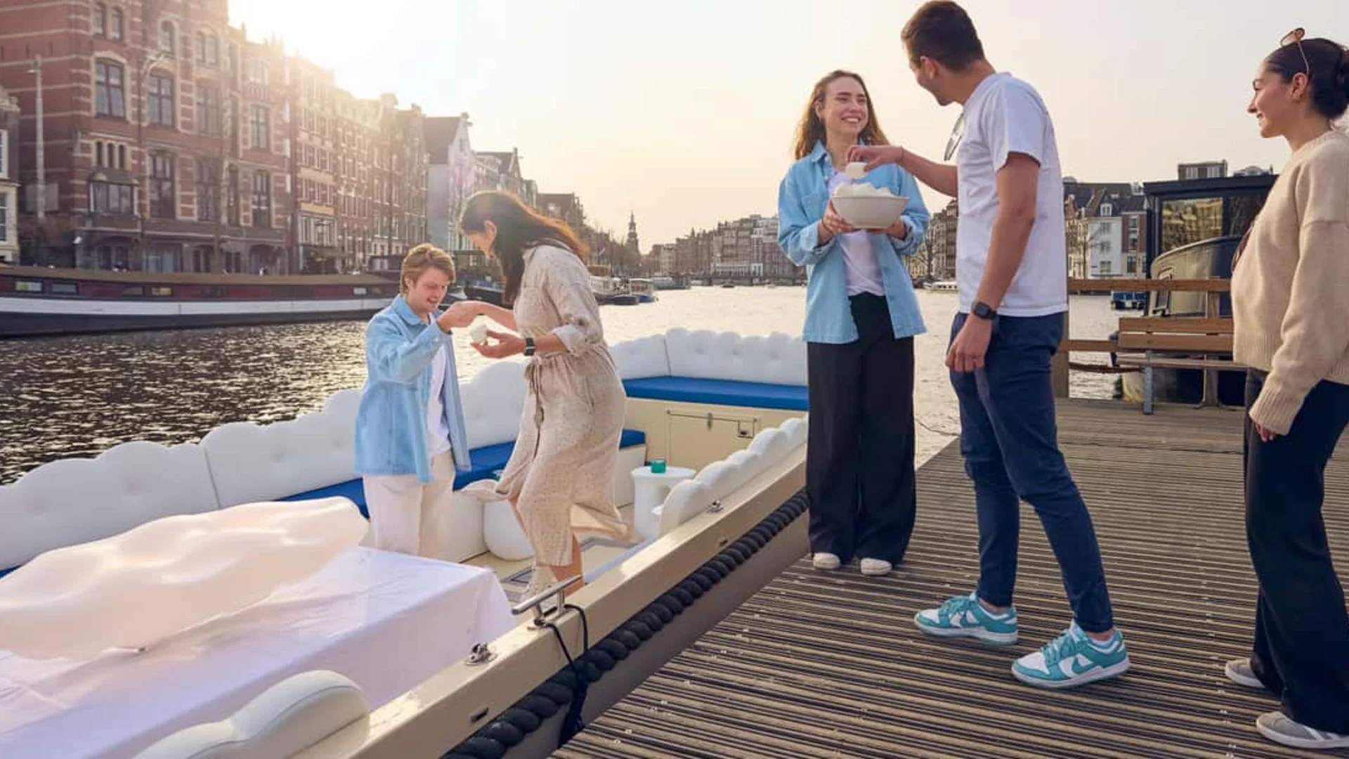 Amsterdam smoke cruise covered boat interior with bar